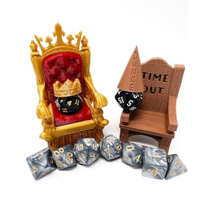 Dice Jail | Time Out Chair | Dunce Hat | Crit Crown | Lucky Throne | Chair of Shame | Random 7PC D20 Dice Set Included