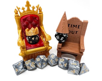 Dice Jail | Time Out Chair | Dunce Hat | Crit Crown | Lucky Throne | Chair of Shame | Random 7PC D20 Dice Set Included