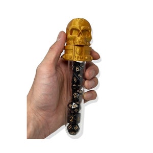 Skull Potion Vial Dice Holder - (Random 7PCS D20 Dice Set Included) - Dungeons and Dragons - DND