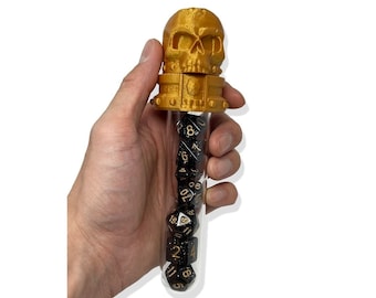 Skull Potion Vial Dice Holder - (Random 7PCS D20 Dice Set Included) - Dungeons and Dragons - DND