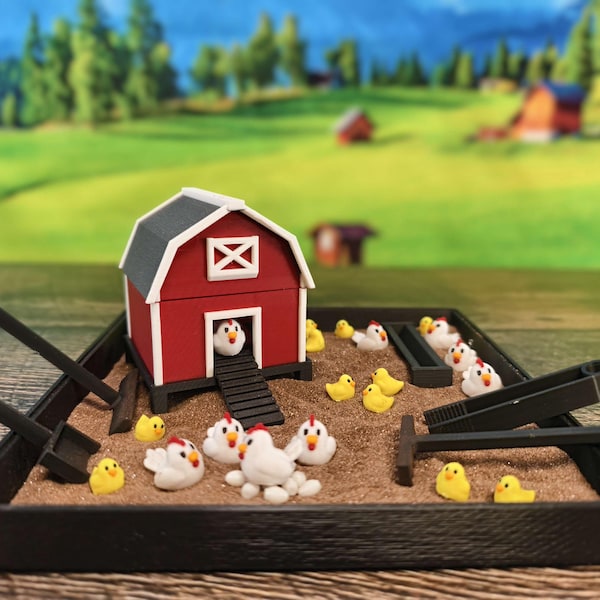 チキン禅ガーデン - 大型7インチ×7インチ、細かい砂入り - デスクアクセサリー砂場 - 砂の庭 - 面白いノベルティギフト - ストレス解消グッズ