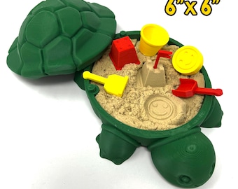 Mini Desktop Turtle Sand Box - 6 x 6 in - Comes with Play Sand and Mini Beach Accessories - Zen Garden - Novelty Gift - Desktop Decor