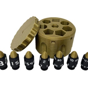 Munnygrubbers Bullet Dice with Spinning Revolver Cylinder Dice Storage - Converts to Fidget Spinner - Tabletop Role Playing Games - DND