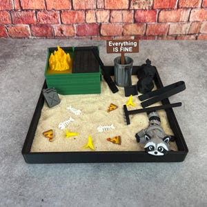 Dumpster Fire Zen Garden - Large 7" x 7" with Fine Sand - Desk Accessory - Funny Novelty Gift - Fidget Stress Relief - 400 page Sticky Note image 4