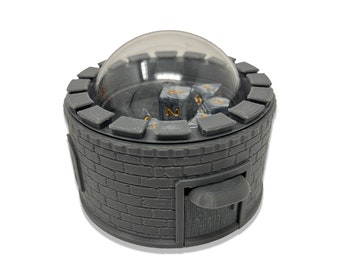 Dice Jail Castle Dice Popper V2 for TTRPG & Board Game | Dice Holder, Tower, Roller | Random 7PCS D20 Dice Set Included
