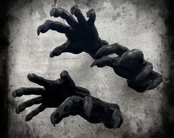 Creepy Reaching Wall Hands - (4 Pack - Matching Left Right - Screws Included) - Spooky Halloween Wall Decoration Decor Mount Display