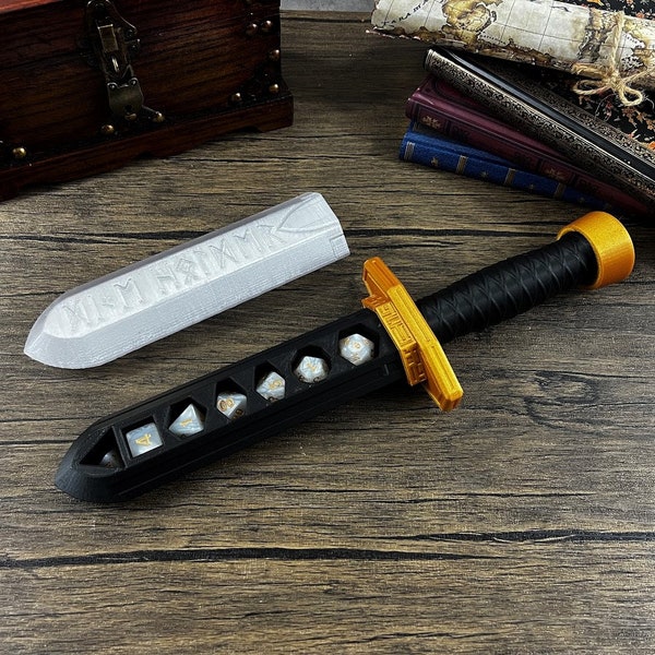 Sword Dagger Dice Holder Vault | Customizable | Storage for 2 Sets of TTRPG Dice | Removable Pommel, Optional Engraving | Dice Included