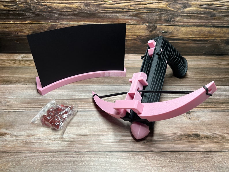 Original Crossbow Dice Roller & Holder Dice Gun Storage for 1 Set of TTRPG Dice Dice Popper 7 Pc Dice Set Included for all Options Pink / Black