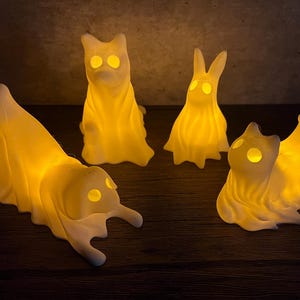 Ghost Dogs & Pets with LED Tea Lights - Ghost Bunny Cat - Halloween Home Decor - Office Desk Decor - Ghost Pet Night Light - Spooky Decor