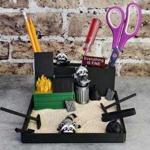Dumpster Fire Zen Garden - Large 7" x 7" with Fine Sand - Desk Accessory Sand Box - Sand Garden - Funny Novelty Gift - Fidget Stress Relief