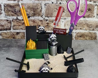 Dumpster Fire Zen Garden - Large 7" x 7" with Fine Sand - Desk Accessory Sand Box - Sand Garden - Funny Novelty Gift - Fidget Stress Relief