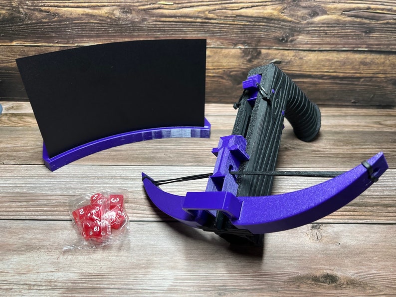 Original Crossbow Dice Roller & Holder Dice Gun Storage for 1 Set of TTRPG Dice Dice Popper 7 Pc Dice Set Included for all Options Purple / Black