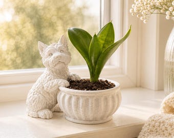 West Highland Terrier Planter 2 Pack, Westie Cute Dog Figurine Plant Pot, Plastic, with Drainage Hole, Home Decor