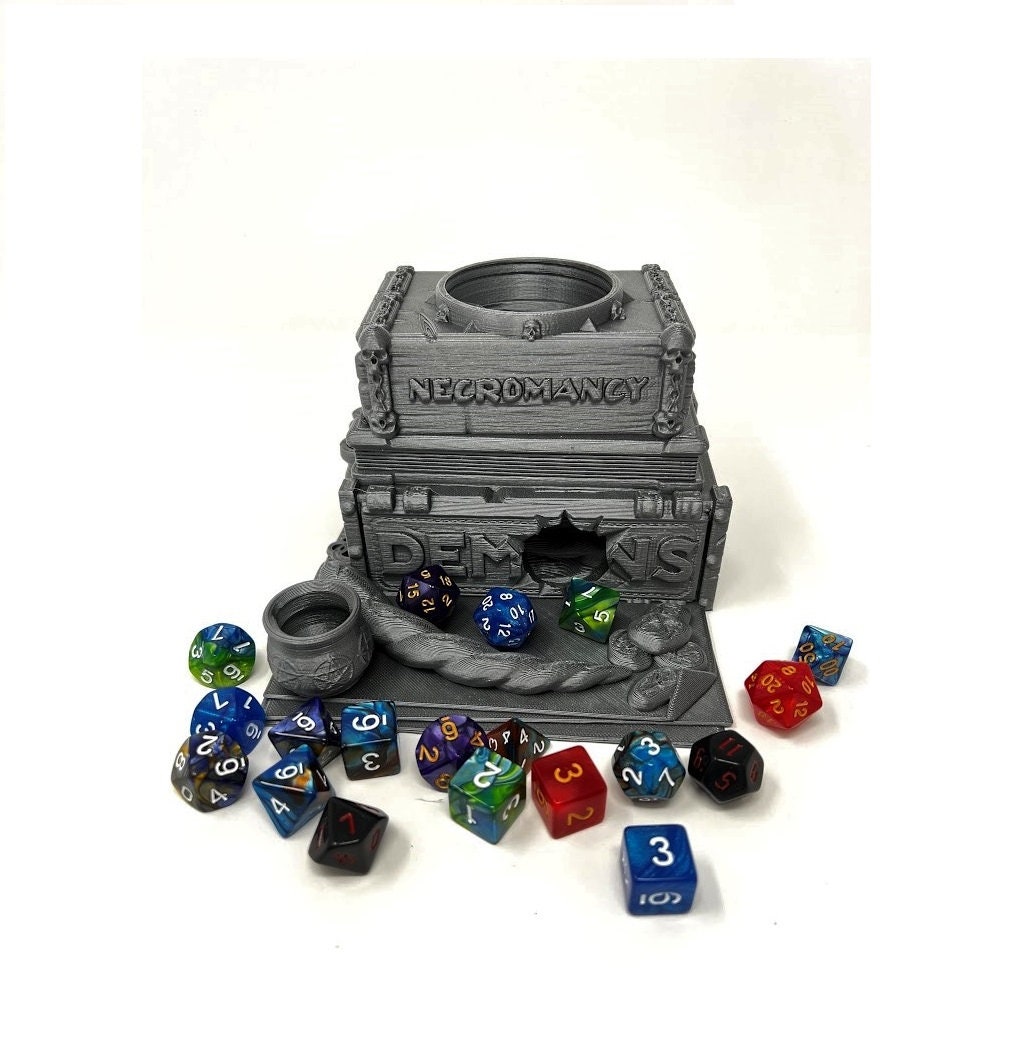 Spell Book Dice Tower | Tabletop Roleplaying Game | Dice Roller | Random 7PCS D20 Dice Set Included |