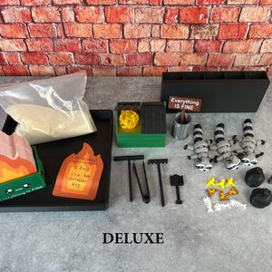 Dumpster Fire Zen Garden - Large 7" x 7" with Fine Sand - Desk Accessory - Funny Novelty Gift - Fidget Stress Relief - 400 page Sticky Note Deluxe
