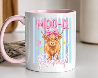 Personalised Highland Cow Mug | Custom Name Coffee Cup | Funny Farm Animal Lover Gift