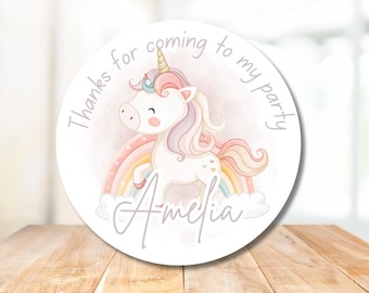 Personalised Unicorn Birthday Sticker , Party Decor , Birthday favours