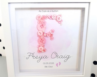 Personalised Button Initial Art Frame | New Baby Keepsake Gift