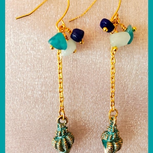 Oceanic Antique Looking Seashell Dangle Earrings