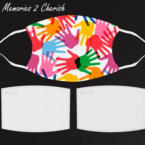 Childs Back To School Face Mask Sublimation Printed Hands Together Very Colorful and Bright!