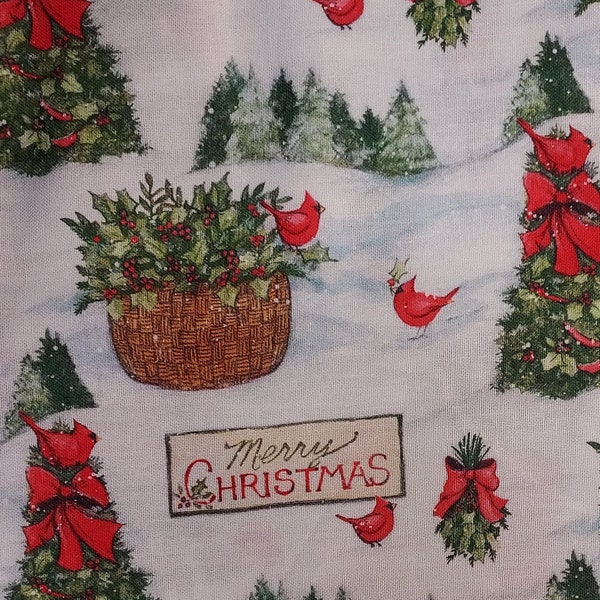 NEW! Susan Winget Red Birds Merry Christmas Fabric by the yard 100% cotton for clothing ,crafts and quilting ,  bty 1/4 1/2 3/4