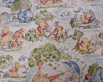 winnie the pooh Toile.  Blustery day Fabric,clothing ,crafts and quilting , red,green,blue,peach.B.T.Y. ,1/2,1/4,fat quarter