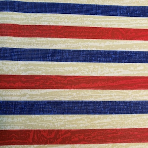 Red White Blue Striped Fabric: Textured Parchment Cotton By The Yard