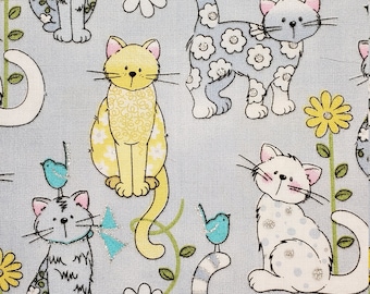 Cats Fabric: Gray Cotton Fabric for Sewing & Quilting