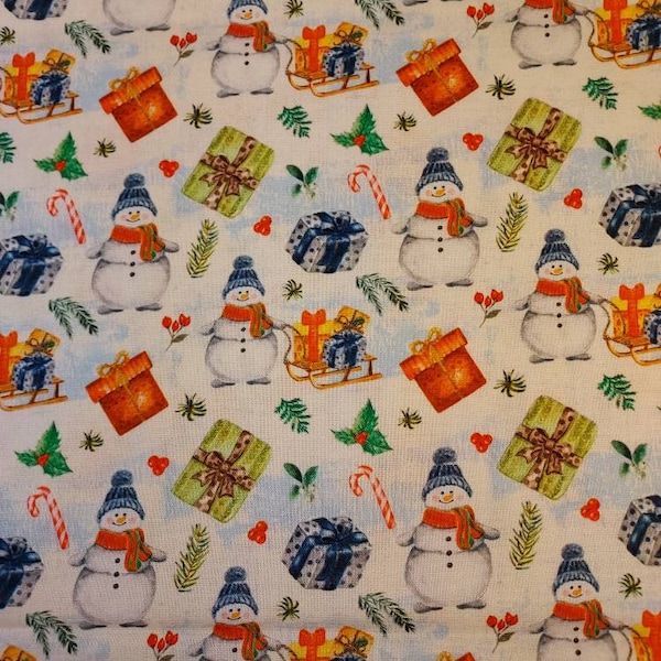 Snowman delivers presents Glitter Christmas Fabric by the yard 100% cotton for clothing ,crafts and quilting ,bty 1/4 1/2 3/4