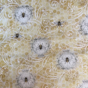 Hi Fashion sunny Honey Bee Scrolls Premium Fabric by the yard 100% cotton for clothing ,crafts and quilting