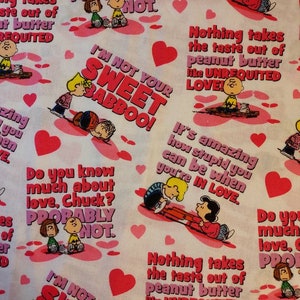 Peanuts Valentine&#39;s Day Quotes  Fabric by the yard 100% cotton for clothing ,crafts and quilting