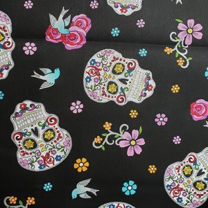 day of the dead sugar skull w/glitter  Fabric 100% cotton for clothing ,crafts and quilting ,