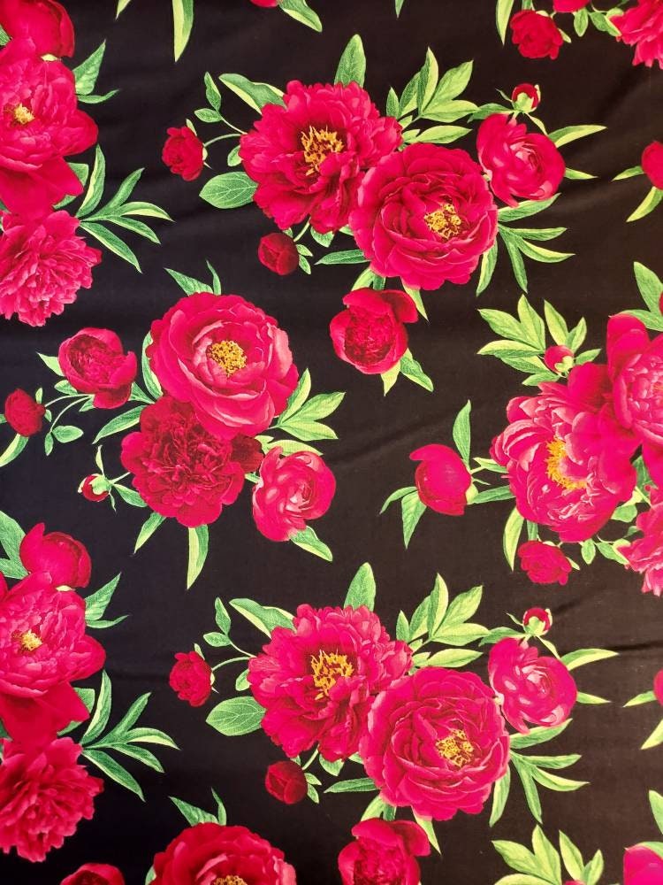 Cork Fabric - Black Roses with Gold Fleck