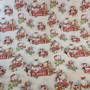 Susan Winget Merry Friends Christmas print Cotton  Fabric 100% cotton for clothing ,crafts and quilting by the yard,3/4,1/2,1/4,fat quarter