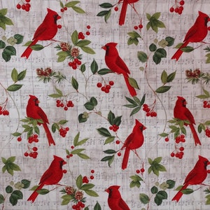 Stof Susan Winget Cardinal: katoenen quiltmateriaal met muzieknoten