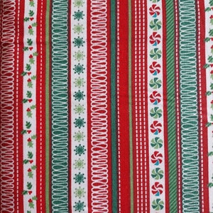 Striped Holly Christmas Fabric: Vintage Style Red, Green & White