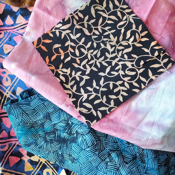 Sale ! Batik Remnant Premium  Fabric  100% cotton for clothing ,crafts and quilting , multi color equal 3/4 yard almost 5 oz.