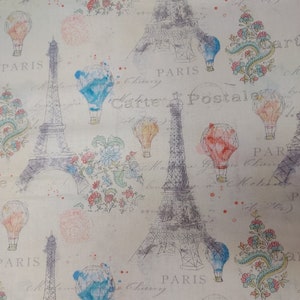 Paris Carte postal  100% cotton for clothing ,crafts and quilting ,By the yard, 3/4 ,1/2 ,1/4, fat quarter