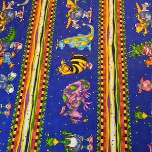 Rare lil' Monsters on Blue Fabric 100% cotton for clothing ,crafts and quilting by the yard