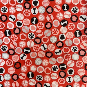 Dog Bones Paws Circles Pink Red Valentine Hearts Quilt ,100% cotton for clothing ,crafts and quilting ,single yard