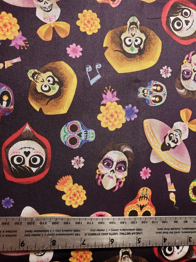 Disney Coco Fabric, Skull Print, 100% Cotton, Single Yard image 2