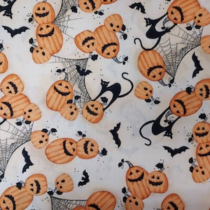 Black cats and pumpkins Halloween Cotton Fabric by the yard 100% cotton for clothing ,crafts and quilting ,B.T.Y.3/4,1/2,1/4,fat quarter