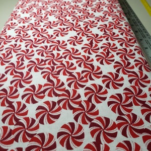 Noel Peppermints on White Christmas Cotton Fabric for clothing ,crafts and quilting B.T.Y., 1/2 , 1/4 , fat quarter