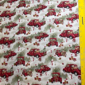 NEW! Susan Winget Red truck day Christmas Fabric by the yard 100% cotton for clothing ,crafts and quilting ,  bty 1/4 1/2 3/4
