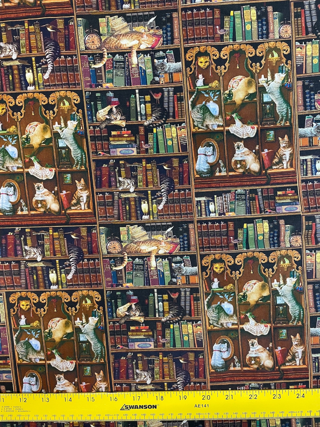 Vintage Library Cat Fabric: 100% Cotton Quilting Material - Etsy