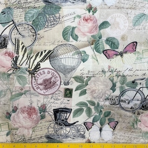 Postal collage Jardin color crema Tejido de primera calidad cortado a medida 100 % algodón para confección, manualidades y acolchados. B.T.Y., 3/4, 1/2, 1/4 fat quarter