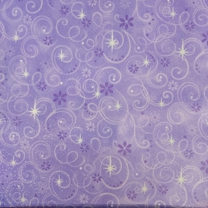 Lavender Fabric: Princess Purple Glitter Stars & Swirls
