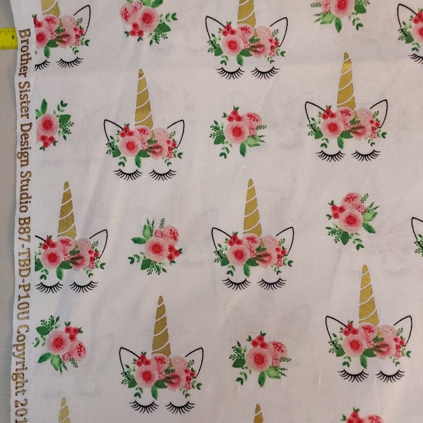 Unicorn Rose head Fabric by the yard 100% cotton for clothing ,crafts and quilting , bty