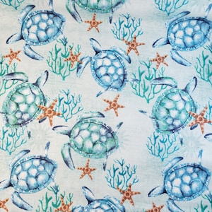Turtle Fabric: 100% Cotton, Ocean Sea Life Print
