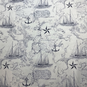 Weisse maritime Karte mit Booten Stoff Meterware 100% Baumwolle für Bekleidung ,Bastelarbeiten Quilten ,B.T.Y